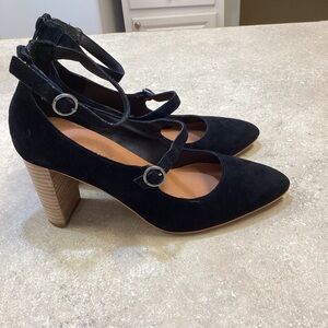 Lucky Brand SZ 10 Suede Mixlier Mary Jane pump heels Black Office professional